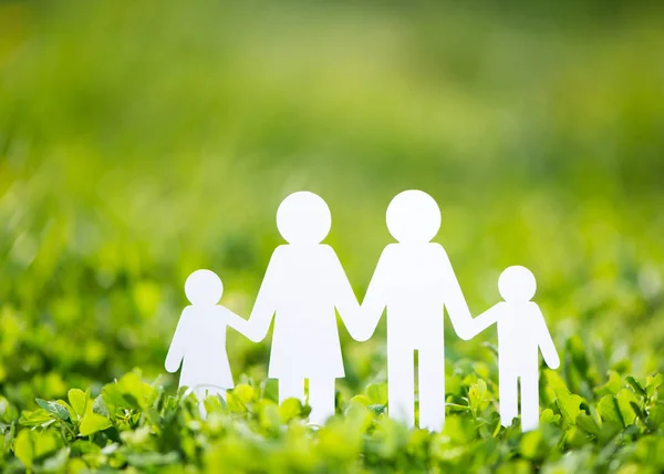 Kağıt aile yeşil çim zemin üzerine