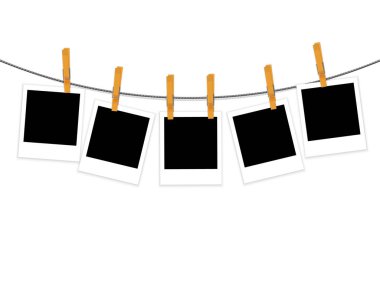 Fotoğraf çerçeveleri clothespins vektör ile ip üzerinde