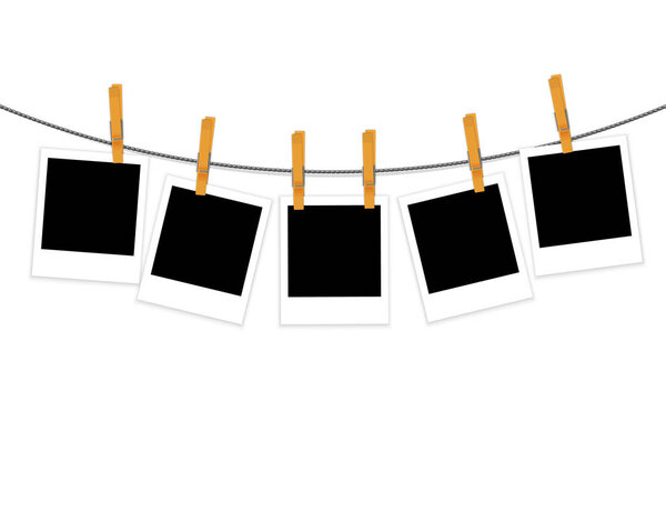 Photo frames on rope with clothespins vector