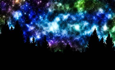 Yıldızlar ve ağaçlarla dolu gece göğü