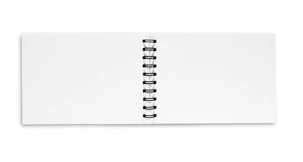 Vista superior de un cuaderno espiral abierto sobre fondo blanco —  Fotos de Stock