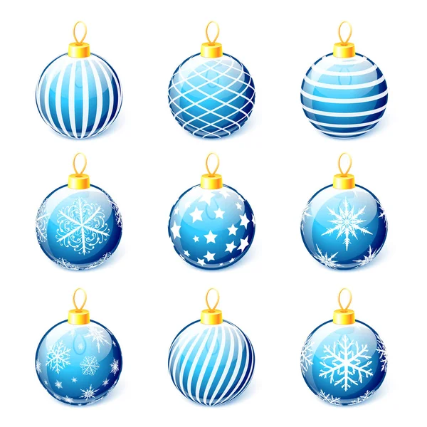 Ensemble de boules de Noël bleues isolées sur fond blanc vecteur — Image vectorielle