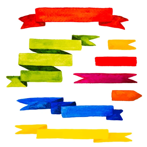 Coloridas cintas de acuarela conjunto aislado en el vector de fondo blanco — Vector de stock