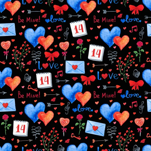 수채화 발렌타인 완벽 한 패턴 배경 — 스톡 사진