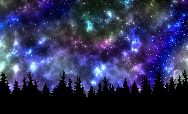 夜天空与星和树自然背景 — 图库照片