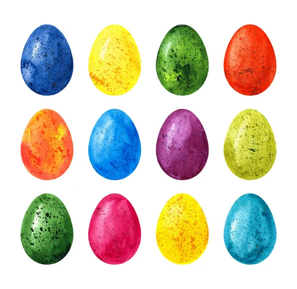 Coloridos huevos de Pascua acuarela establecidos aislados sobre fondo blanco — Foto de Stock