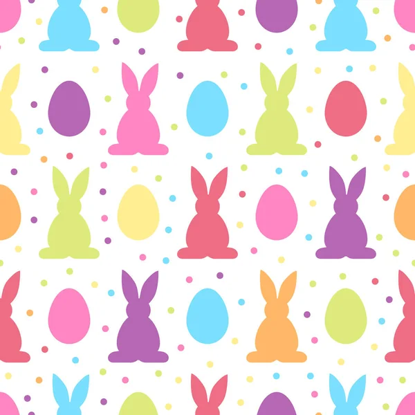 Seamless mönster vektorbakgrund med färgglada påskägg och kaniner — Stock vektor