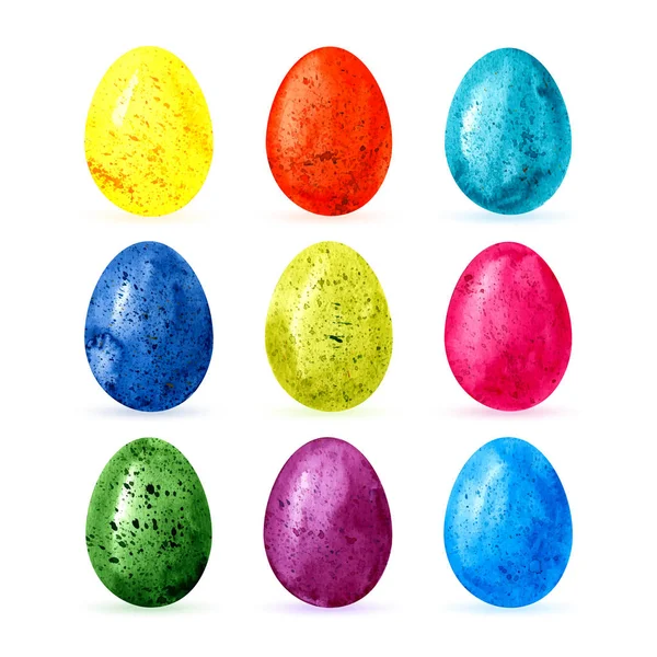 Coloridos huevos de Pascua acuarela en el vector de fondo blanco — Vector de stock