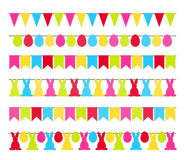 Coloridas banderas de guirnalda de Pascua aisladas sobre fondo blanco vecto — Vector de stock