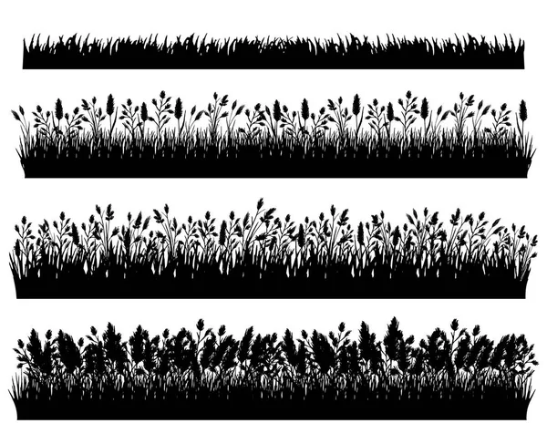 Gräs siluett gränsar uppsättningen isolerad på vit bakgrund vektor — Stock vektor