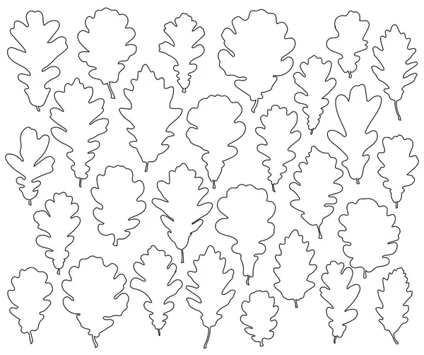 Silhouettes de feuilles de chêne isolées sur fond blanc vectror — Image vectorielle