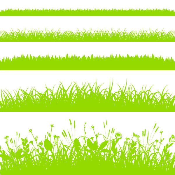 Green grass borders set isolated on white background vector