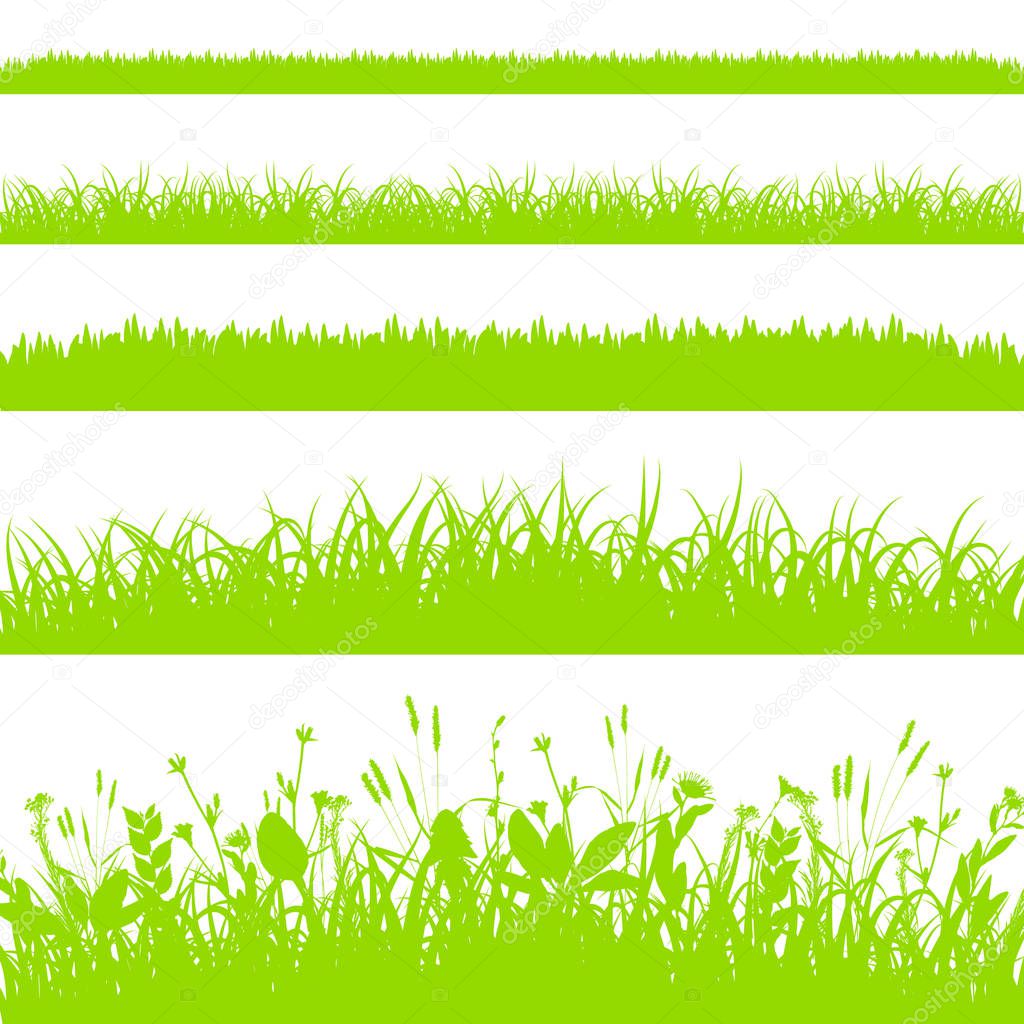 Green grass borders set isolated on white background vector