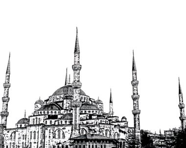 Beyaz arka plan üzerinde izole Sultanahmet Camii sketch vektör