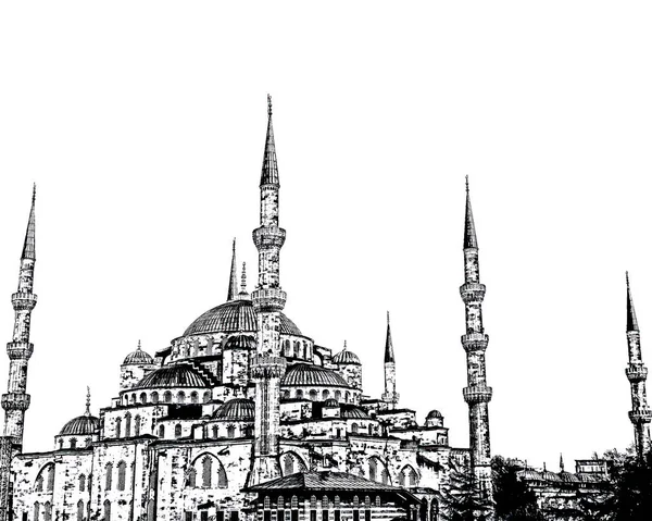 Blauwe moskee schets vector geïsoleerd op witte achtergrond — Stockvector