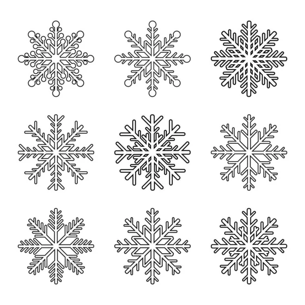 Conjunto de flocos de neve isolados sobre fundo branco. Ilustração vetorial — Vetor de Stock