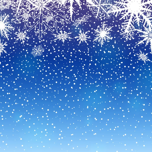 Fundo de inverno com flocos de neve em azul. Ilustração vetorial — Vetor de Stock