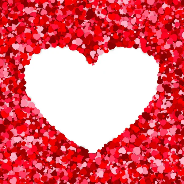 Confettis coeur rouge et rose avec cadre coeur blanc à l'intérieur. Illustration vectorielle Saint-Valentin — Image vectorielle