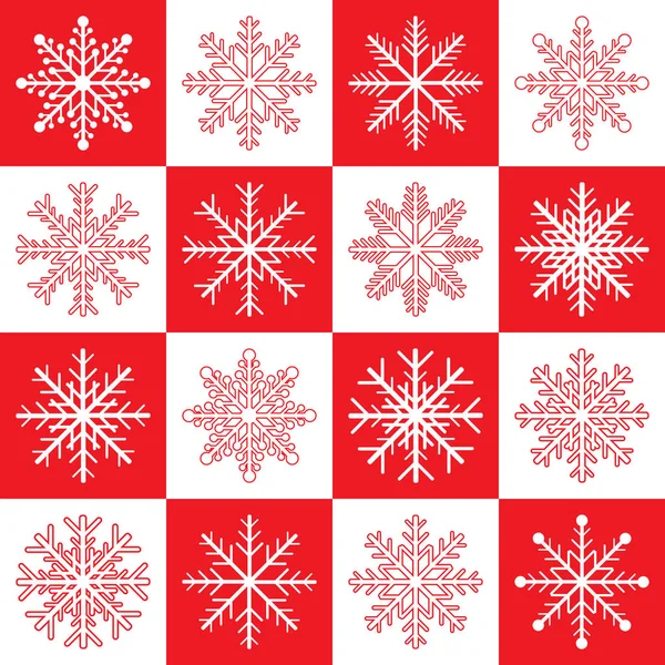 Conjunto de copos de nieve rojos y blancos. Ilustración vectorial — Archivo Imágenes Vectoriales