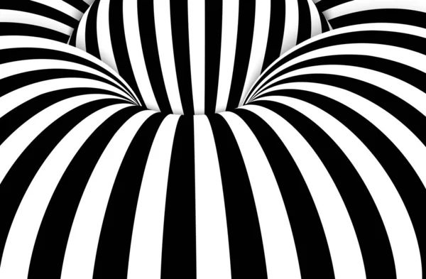 Fekete-fehér vonalak optikai csalódás. Absztrakt csíkos spirál vektor háttér — Stock Vector