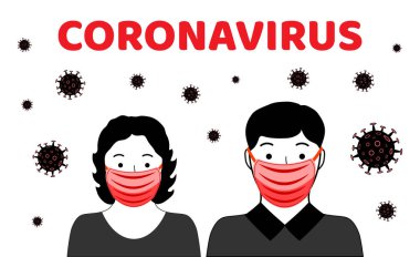 Tehlikeli Çin koronavirüsü. Wuhan Roman Coronavirus 2019-ncov. Solunum cihazındaki insanlar. Pandemik sağlık riski. Vektör illüstrasyonu