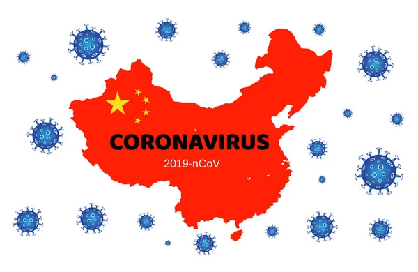 MERS-Cov (coronavirus del síndrome respiratorio de Oriente Medio), nuevo coronavirus (2019-nCoV). Mapa rojo de China.Vector ilustración — Vector de stock