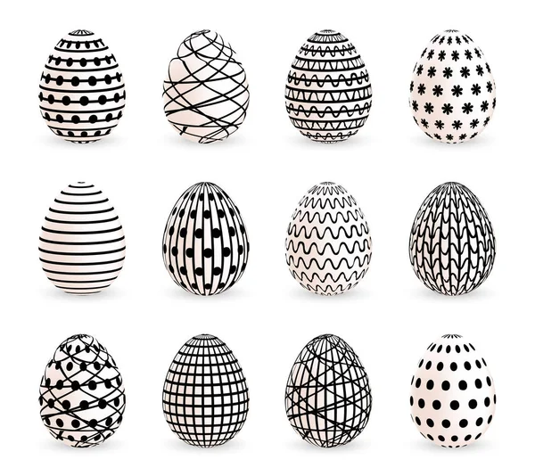 Huevos de Pascua pintados modernos sobre fondo blanco. Ilustración vectorial — Vector de stock