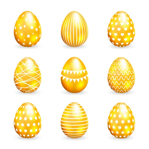 Huevos de Pascua dorados sobre fondo blanco. Ilustración vectorial — Vector de stock
