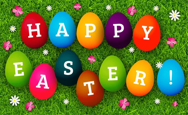 Bunte Glückwunschkarte zu Ostern mit Eiern. Vektorillustration — Stockvektor