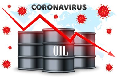 Coronavirus ve petrol fiyatları düşüyor. Dünya ekonomik krizi. Vektör illüstrasyonu