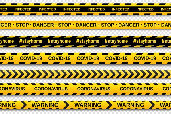 Cintas Sin Costura Amarillas Negras Advertencia Sobre Fondo Transparente Cinta — Vector de stock