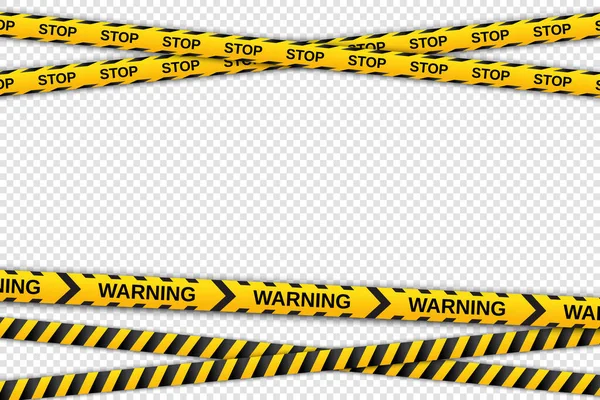 Warnung Gelbe Und Schwarze Bänder Auf Transparentem Hintergrund Sicherheitszäune Vektorillustration — Stockvektor
