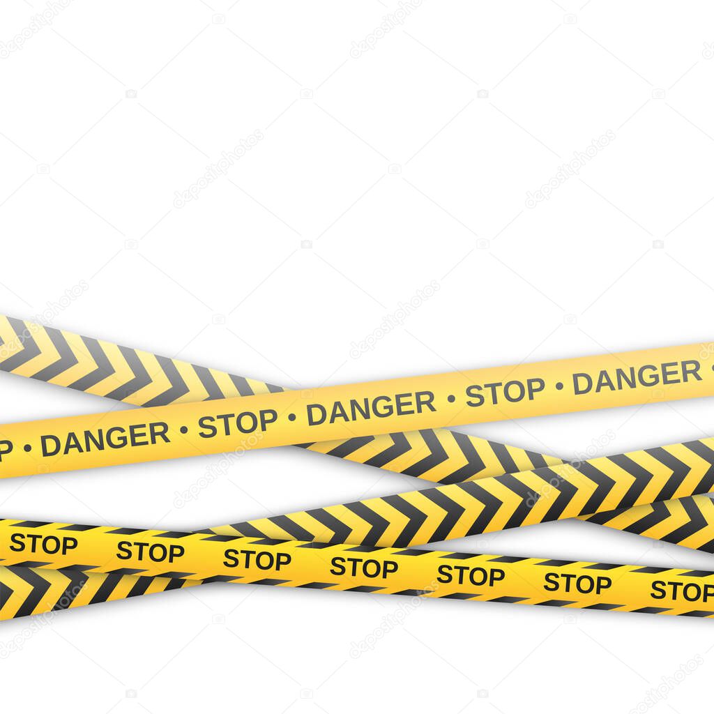 Warning yellow and black tapes on white background. Safety fencing ribbon. Vector illustration
