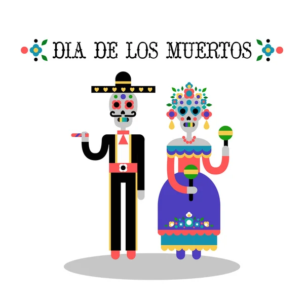 De dødes dag (Dia de los Muertos). Mexicansk helligdag. Vektorbelysning av par skjeletter – stockvektor