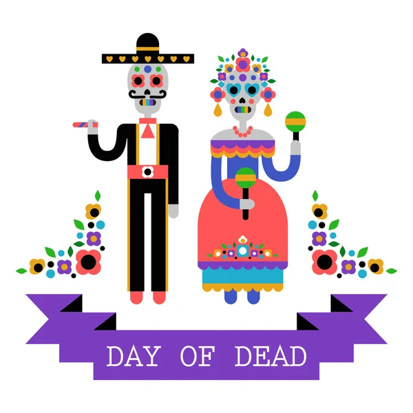 Nap a halott (Dia de los Muertos). Mexikói holiday. Vektoros illusztráció pár csontvázat — Stock Vector