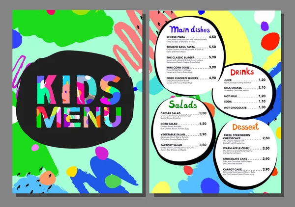 Linda comida colorida plantilla de menú para niños — Vector de stock