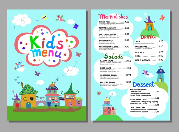 Modèle de menu pour enfants coloré mignon — Image vectorielle