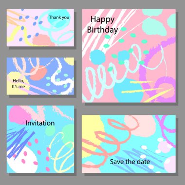 Sanatsal renkli evrensel kart dizisini. Düğün, yıldönümü, doğum günü, tatil, parti. Tasarım poster, kart, davet için.