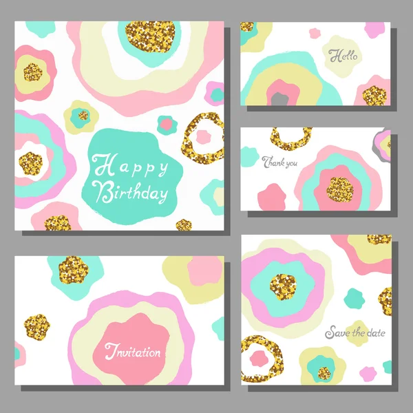 Conjunto de cartões universais coloridos artísticos. Casamento, aniversário, aniversário, feriado, festa. Design para cartaz, cartão, convite . — Vetor de Stock