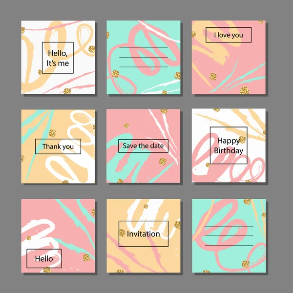 Набор художественных красочных универсальных карт. Свадьба, годовщина, день рождения, праздник, вечеринка. Дизайн плаката, открытки, приглашения . — стоковый вектор