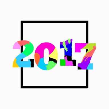 2017. yeni yıl. Vektör benzersiz sanatsal yazı tipi fırça darbeleri arka kart, afiş, broşür, el ilanı, web ve diğer kullanıcılar için glitter elemanları ile