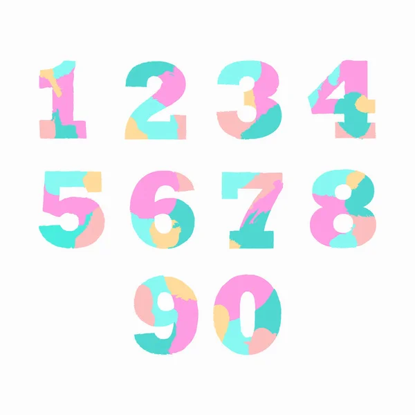 Numeri arabi colorati artistici creativi con texture glitter dorata. Isolato su sfondo bianco. Illustrazione vettoriale — Vettoriale Stock