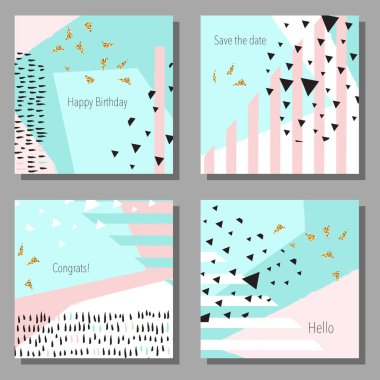 Sanatsal renkli evrensel kart dizisini. Düğün, yıldönümü, doğum günü, tatil, parti. Tasarım poster, kart, davet için. 