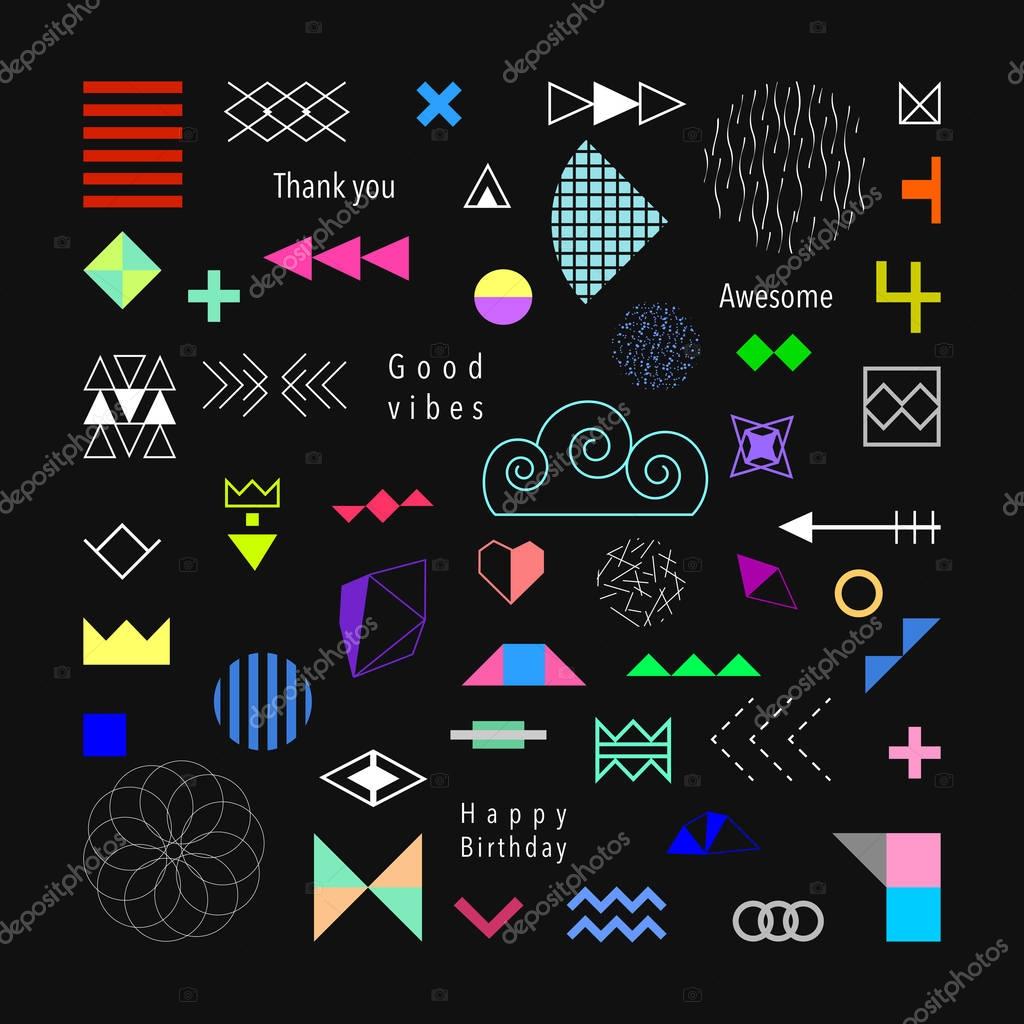 Set of different geometric shapes and textures. Design for poster, card, invitation, placard, brochure, flyer, presentation. Vector illustration