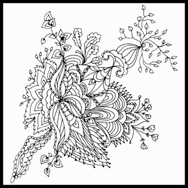 Güzel soyut çiçek tasarım. Boyama kitabı anti stres yetişkinler için. Vektör çizim. Siyah ve beyaz zentangle tarzı