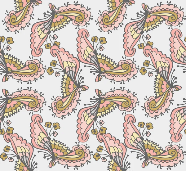 Motif floral vectoriel dans le style doodle avec des fleurs, des feuilles, des cœurs. Mignon, drôle, fond vectoriel floral . — Image vectorielle