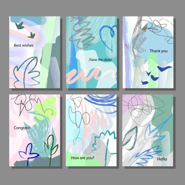 Sanatsal renkli evrensel kart dizisini. Düğün, yıldönümü, doğum günü, tatil, parti. Tasarım poster, kart, davet için.