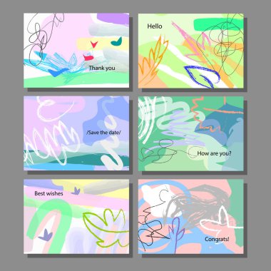 Sanatsal renkli evrensel kart dizisini. Düğün, yıldönümü, doğum günü, tatil, parti. Tasarım poster, kart, davet için.
