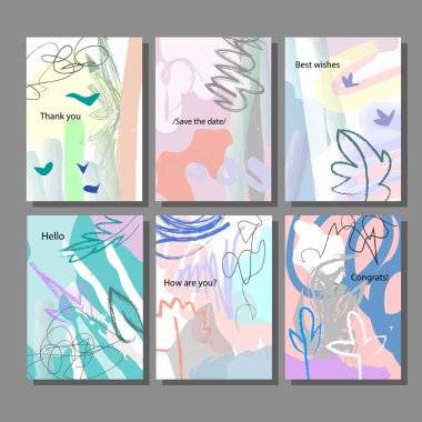 Sanatsal renkli evrensel kart dizisini. Düğün, yıldönümü, doğum günü, tatil, parti. Tasarım poster, kart, davet için.