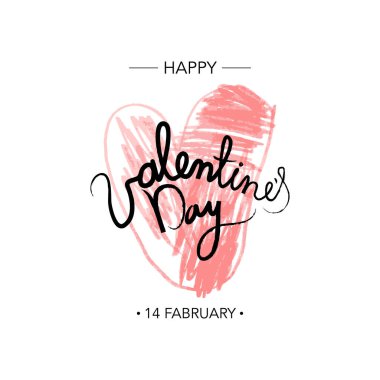 Elle çizilmiş sevimli kalp. Sevgililer günü el çizilmiş yazı. Tasarım kartı. Tebrik kartı. Vektör çizim